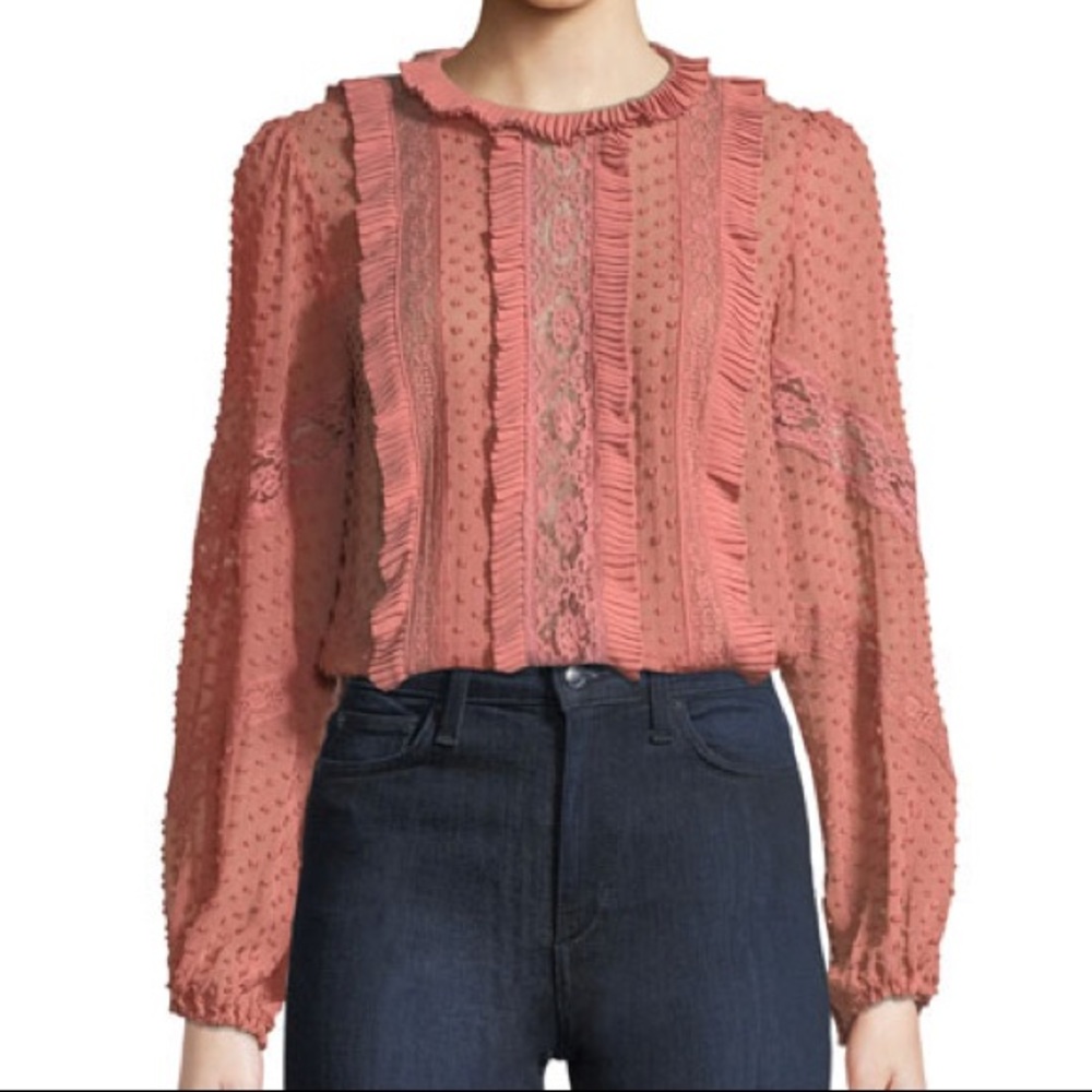 ZIMMERMANN Spliced Lace Embroidered Silk Blouse